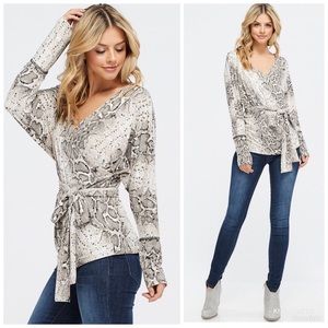 Snakeskin Print Tie Front Knit Top!